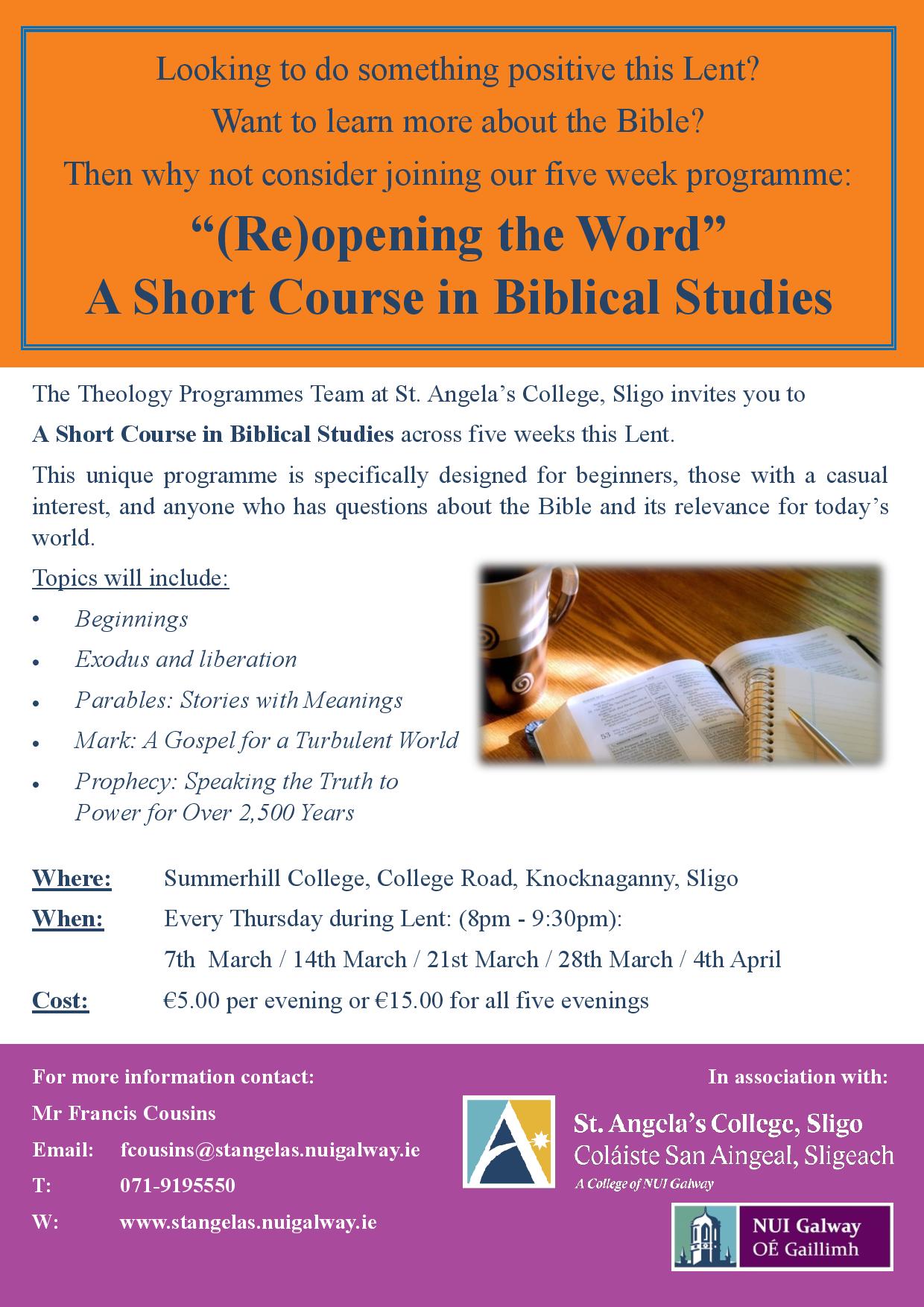 A Short Biblical Studies Course, Summerhill College, Sligo | Elphin  Diocesan Website